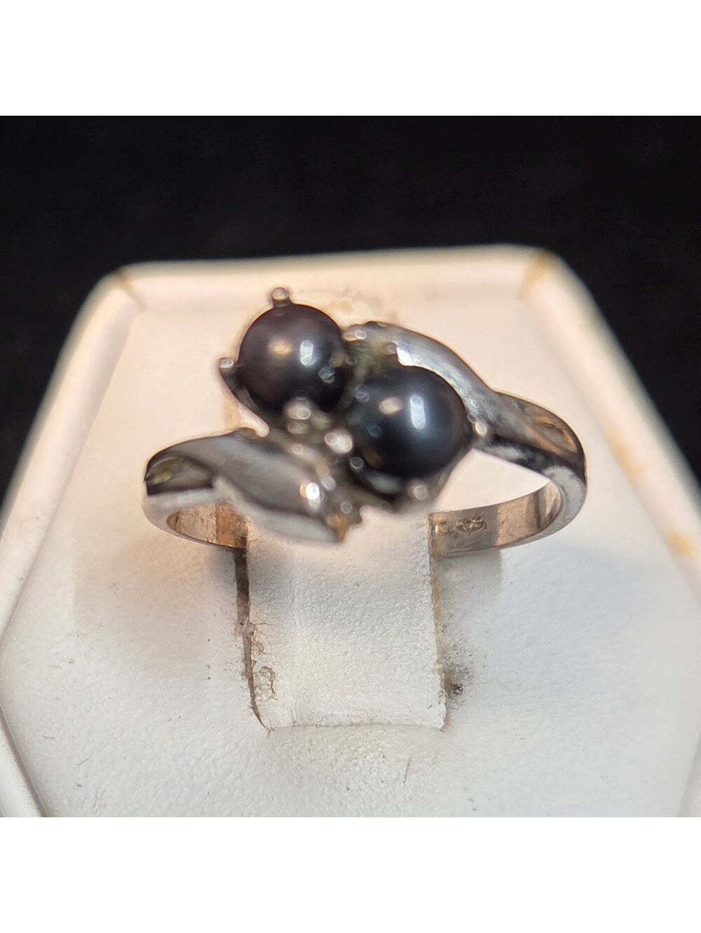 Twin Black Pearl Sterling Silver Ring sz 6